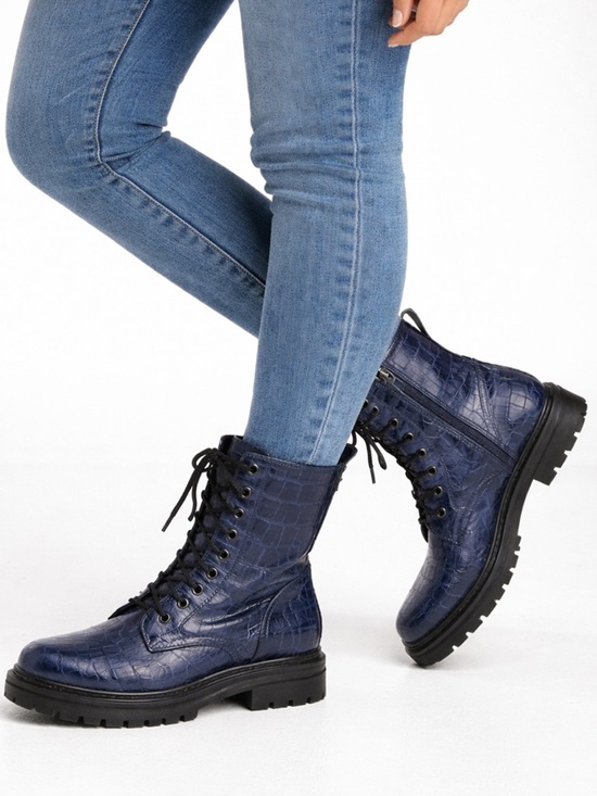 Nine West Shoes - Nine West Blue Croc-Embossed Lace-Up Combat Boots
